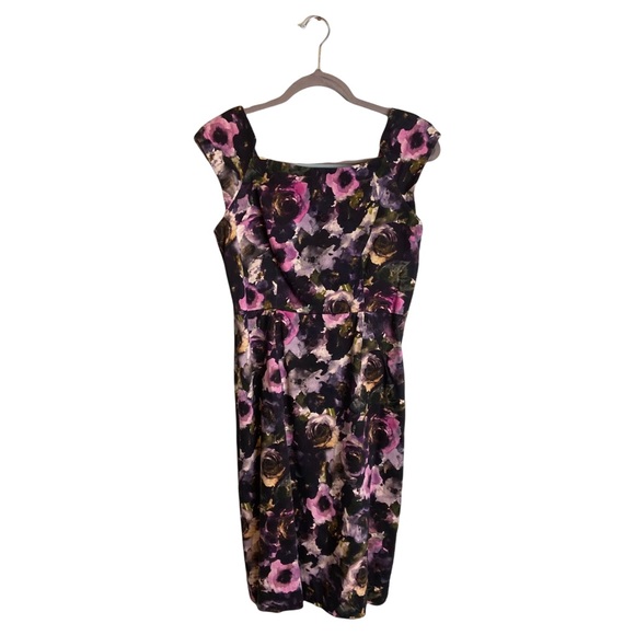 Milly New York Watercolor Floral Square Neck Cocktail Dress - Picture 1 of 6